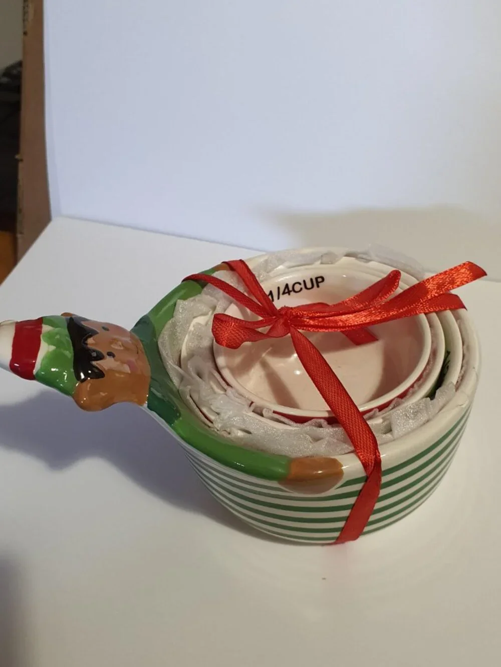 Ceramic Holiday Time Christmas Elf Measuring Cups Graduated Sizes